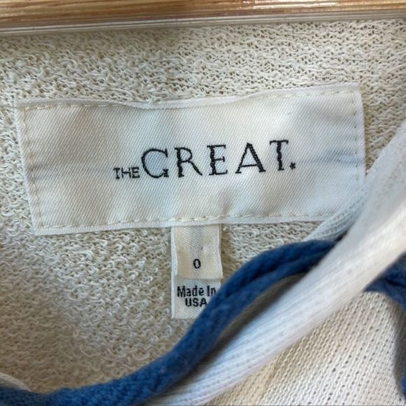 THE GREAT. Cream Hoodie with Blue Accents - Picture 8 of 10